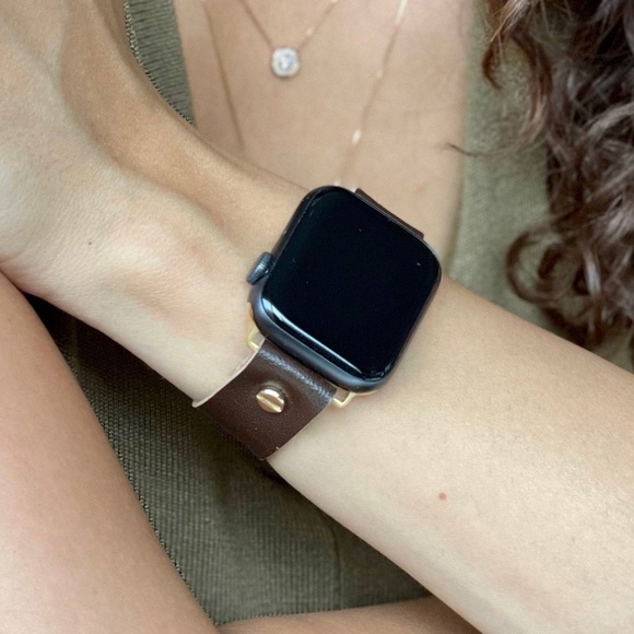 Dark Brown Vegan Faux Leather Gold iWatch Band main image 6